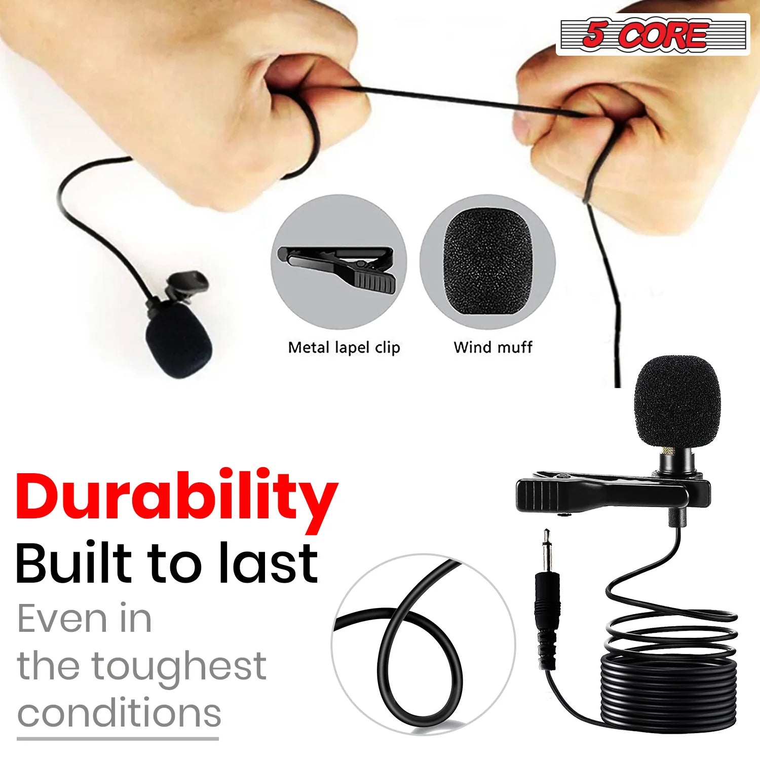 5Core Lavalier Microphone Professional Tiny Shirt Clip on Lapel Mic Mini Wearable Microfono