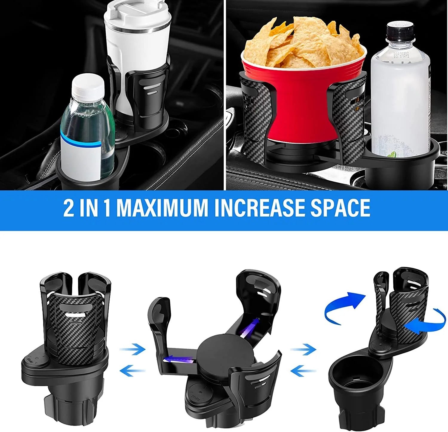 Car Drinking Bottle Holder 360 Degrees Rotatable Water Cup Holder Sunglasses Phone Organizer Storage Car Interior Accessories