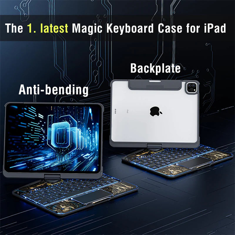 360 Swivel Keyboard Clear Case for Ipad Smart Trackpad Bluetooth-Compatible Keyboard Case Cover with Pen Slot